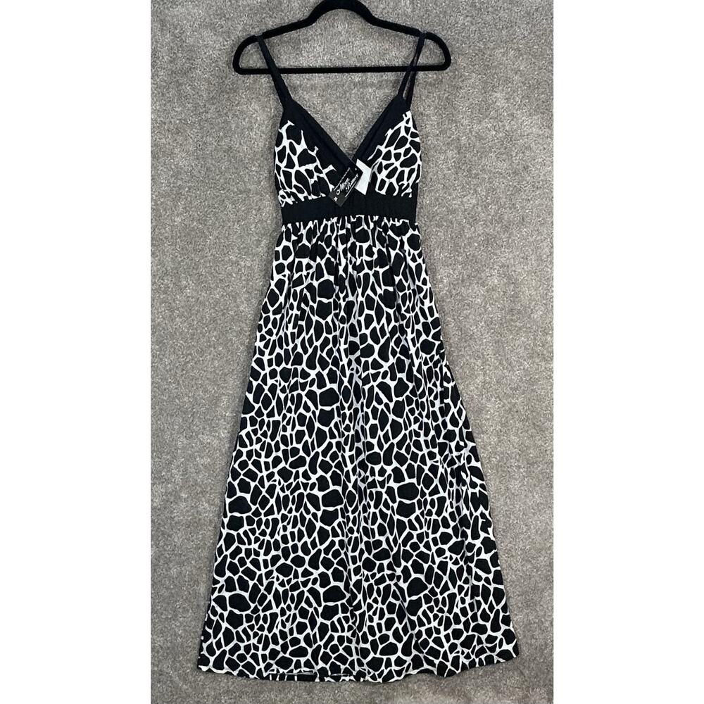 Allison Brittney Dress XL Maxi Black White Adjustable Straps Tie Back V Neck NWT